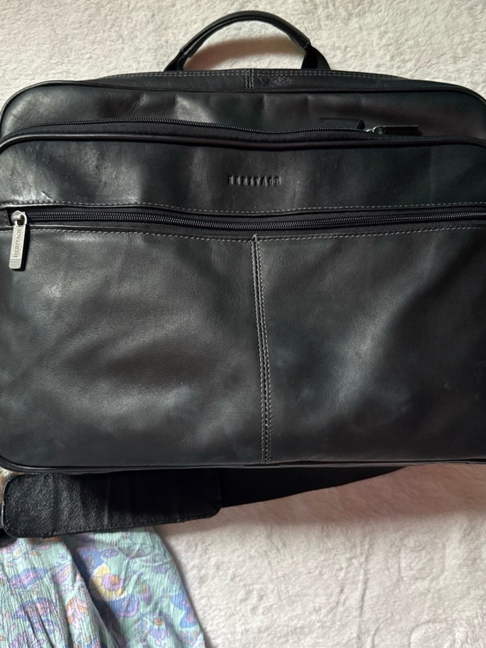 Heritage Black Leather Laptop Briefcase with Front Zip Pockets